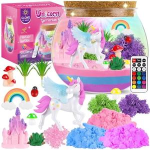Rofio Unicorn Terrarium Kit for Kids, Unicorn Toys for Girls Age 4 5 6 7 8-12 Year Old, Birthday Gift for Girls, Arts and Crafts Kit for Kids, DIY Toys with 13-Color Remote LED Night Light