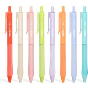 WRITECH Retractable Gel Ink Pens: Fine Point 0.7mm Assorted Color Soft Grip 8ct No Bleed & Smear Extra Smooth Writing Bullet Tip Colored Pen Set for Journaling Coloring