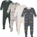 Gerber Boys' 4-Pack Snug Fit Footed Cotton Pajamas (18 Months, Bears & Trucks Grey)