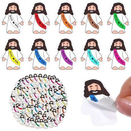 Bememo 200 Pcs Jesus Love You Stickers Little Jesus Original Design Christian Religious Stickers for Sunday School, Church, Vacation Bible School, Bible Classes(White)