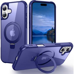 Hocase for iPhone 16 Plus Case, with Magnetic Ring Stand [Compatible with MagSafe] [Military Grade Protection] Slim Shockproof Translucent Protective Phone Case - Blue