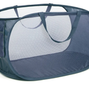 Durable Collapsible Laundry Baskets, Mesh Pop Up Laundry Hamper with Side Pocket, Foldable Clothes Storage Hamper with Reinforced Carry Handles for Laundry, Bathroom, Kids Room, Dorm or Travel Navy