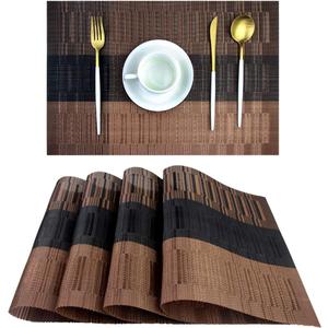 PIGCHCY Placemats,Durable Placemats for Dining Table,Washable Woven Vinyl Kitchen Placemats Set of 4 (Brown)