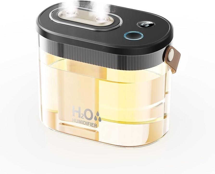 DIGIX Rechargeable Portable Humidifier-Smart Display,Night Light,Easy Clean,1.4L Small Humidifiers for Bedroom Baby, Personal Mini Humidifier for Travel Home Plants,3 Mist Modes, Auto Shut-Off, Black