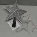 JOIEDOMI 9 inch Silver PVC Star Christmas Tree Topper, with 10 Warm White Light Glitter Swirl Battery Powered Indoor Decorations for Home Holiday Xmas Party