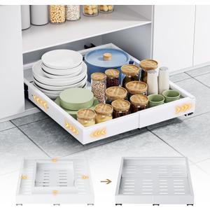 Pull Out Cabinet Organizer, Expandable Width (11.4"-18.9") Depth (16.3"-21.7") Pull out Drawers for Cabinets with 3 Rails, No Drill Adhesive Film or Nail Fixed Slide out Drawers for Kitchen, Pantry (White)
