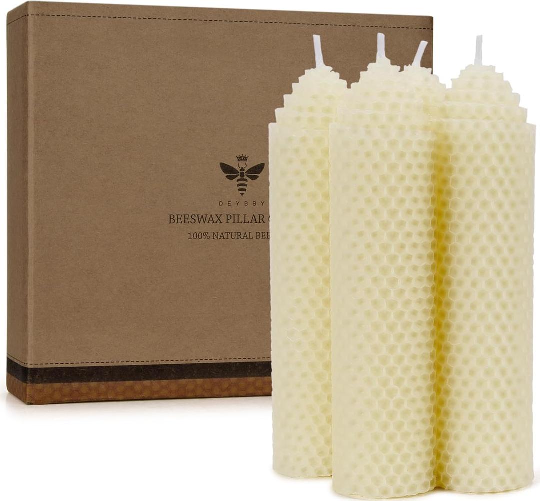 White Beeswax Pillar Candles Set of 4 - Handmade Pure Beeswax Rolled Candles for Gift & Home Decor (1.56 in)