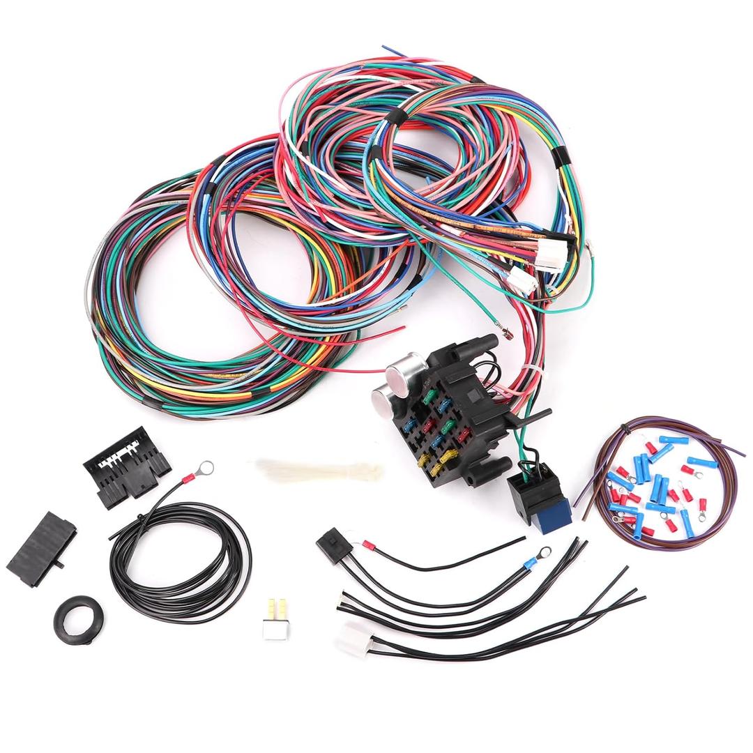 12 Circuit Wiring Harness kit Universal Street Muscle Car Hot Rod Compatible with Ford Chevy GM Mopar Rod Rat Truck and More (New -12 Wire Harness