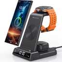 Wireless Charger for Samsung Charging Station, 3 in 1 Android Phone Trio Multiple Devices Charger for Samsung S23 Ultra/Galaxy S22 Ultra/S21/Z Flip 5/Fold 5/Buds, Charger for Galaxy Watch 6/5 Pro/4/3 (Black)