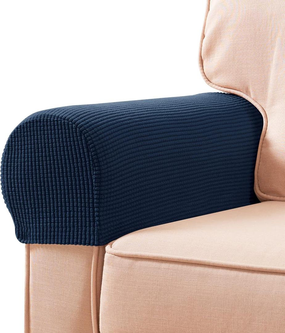 SUBRTEX Stretch Armrest Covers Spandex Arm Covers for Chairs Couch Sofa Armchair Slipcovers for Recliner Sofa with Twist Pins 2pcs (Navy)