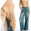 MakeMeChic Ponchos for Women Sheer Poncho Sweater Shawl Wraps Coverup White Knitted, S