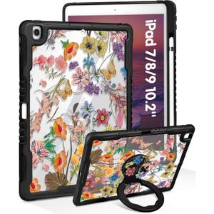 Uppuppy for iPad 9th/8th/7th Generation Case, for iPad Air 3/ Pro 10.5 2017  Women Cute Girls with Pencil Holder&Stand Clear Cover Flower Girly Floral for iPad 9/8/7 Gen, Air3, Pro 10.5 Inch Case