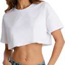 Crop Tops for Women Short Sleeve T Shirts Casual Basic Crew Neck Summer Oversized Cropped Tees 2026, Size: Large