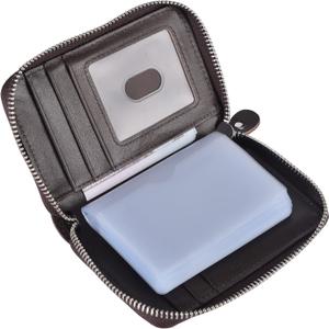 Credit Card Wallet Holder Zip Bifold Wallet Genuine Leather 25 Card Slots (Coffee)
