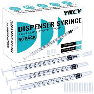 1ml Syringes with Cap, Luer Slip Tip, Whole Pack Bulk Sterile Sealed, No Needle (50 pcs)