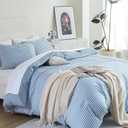 Oli Anderson King Comforter Set, 3 PCS Bedding Comforter, Reversible Lightweight Fluffy Checkered Bedding Set with 2 Pillowcases for All Seasons (Blue Gingham, King)