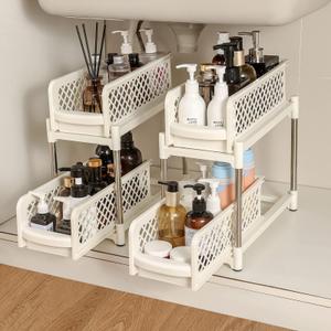 Bigreat 2Pack Pull Out Home Oragnizers,Black Bathroom Organizer,Under Sink Organizers and Storage (Off White)