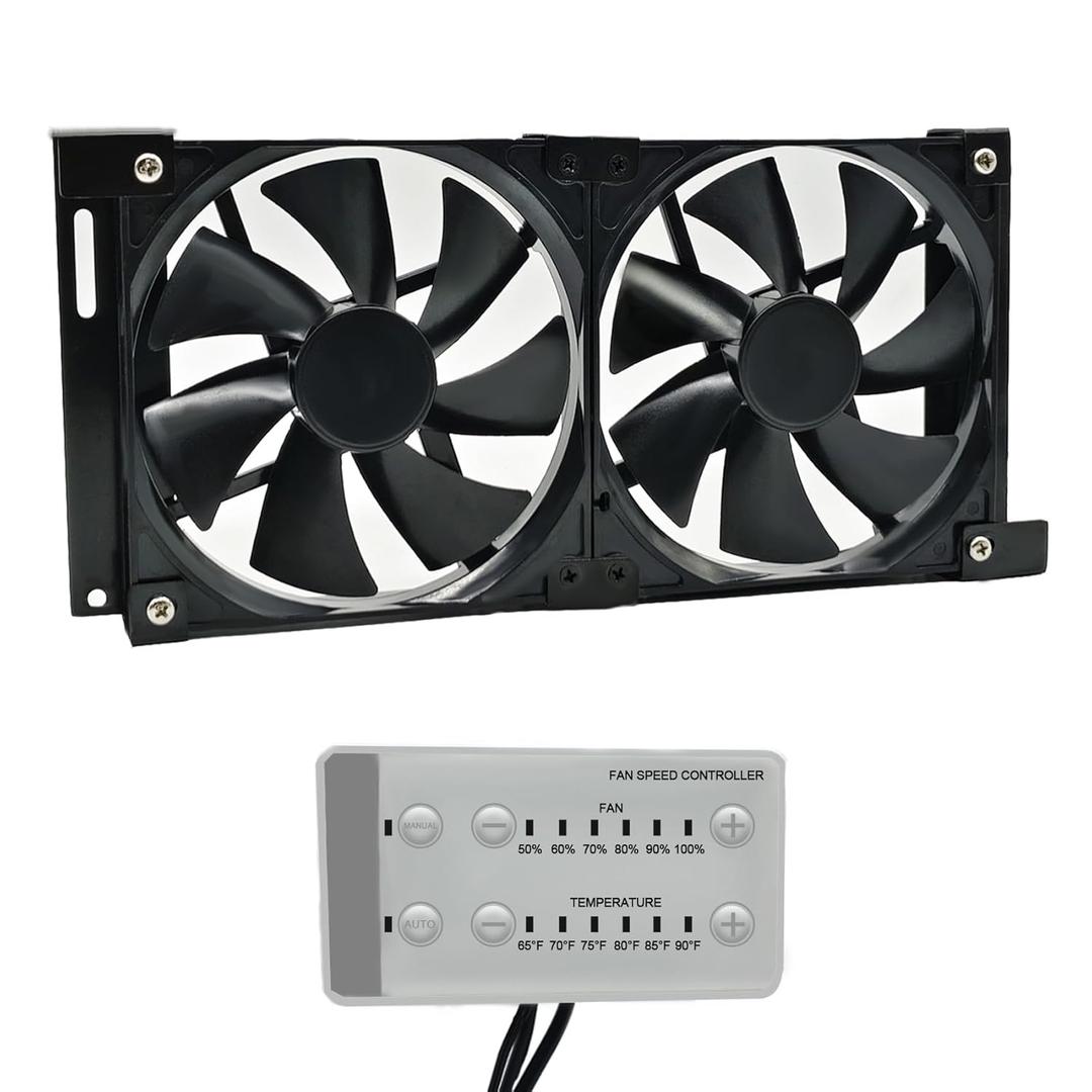 𝐔𝐩𝐠𝐫𝐚𝐝𝐞 RV Fridge Vent Fan, 5.5 Inch Rv Fridge Fan, 12V RV Fridge Ventilation Cooling Fan, Manual and Automatic Modes, Fridge Fast Cooling Fans, Speed Controller