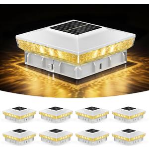 Solar Post Cap Lights 8 Packs for 4x4 Wooden/Vinyl Posts, IP65 Waterproof Fence Post Solar Lights with Warm/Cool/Neutral Lighting, Outdoor Post Lights for Garden, Patio, Porch - White