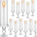 Havawish 12 Pcs Glass Candle Stick Holder 13.8 Inch Tall Hurricane Clear Holders Taper Candles Stands with Open Ended Chimney Tube for Wedding Party Decoration