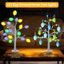 Easter Decorations Set of 2 Lighted 24 Inch Artificial Tree with 24pcs Easter Eggs, Colorful Easter Decor LED Lights, Light Up Tabletop Bonsai Tree for Table Home Holiday Spring Decors