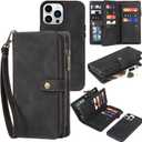 TwoHead Wallet Case Compatible with iPhone 15 Pro Max,Detachable Magnetic Phone Case,All-Round Shockproof Protective Leather Phone Case with Card Holder,6.7 in,Black