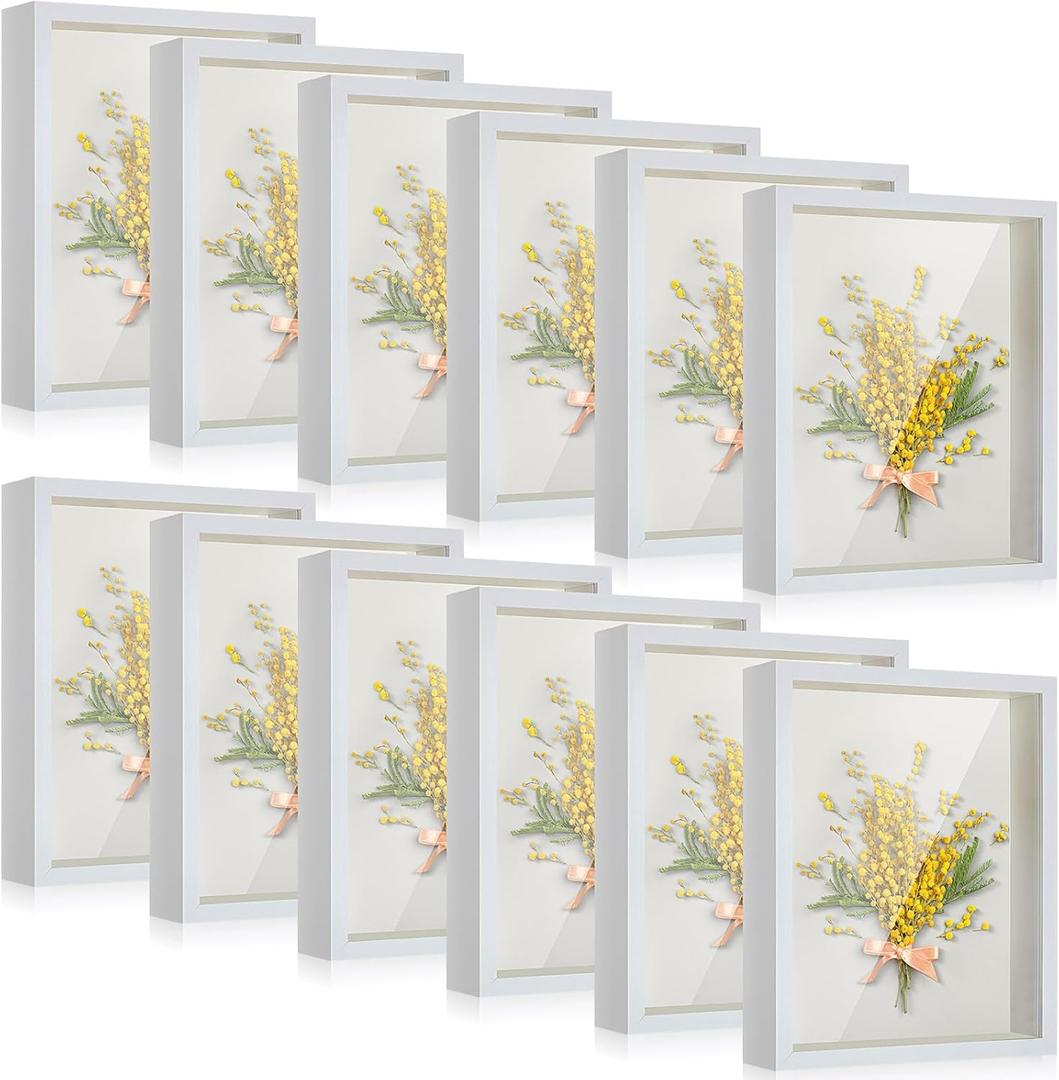 Tuanse 12 Pcs Shadow Box Bulk Display Case Plastic Shadow Box Picture Frame for Photos Flower Wedding Bouquets Pet Memorial Graduation Object Butterfly Tickets Wall Tabletop(5 x 7 Inch, White)