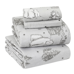 Sleepdown 100% Cotton Flannel Sheets Queen - Warm & Cozy 170 GSM Heavyweight Double Brushed Anti-Pill Winter Flannel Bed Sheets Queen, 16" Deep Pocket Fitted Sheet X2 Side Pockets - Queen, Polar Bear