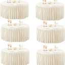 60Inch Ivory Round Tablecloth,6 Pack Wrinkle Resistant 5ft Spandex Tablecloth,Washable Stretchy Polyester Table Cloth Round Cover for Dining Table,Wedding,Reception Banquet, Birthday Party, Buffet