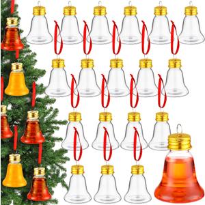 Patelai 18 Pcs Christmas Drink Balls Clear Shot Glass Ornaments Xmas Tree Fillable Ornaments Plastic Xmas Water Bottle Bulbs for Holiday Party Decorations(Bell,50 ml)