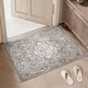 PURRUGS Vintage Farmhouse Boho Throw Rug 2x3 ft, Non-Slip Machine Washable Rug, Accent Oriental Area Rug for Entryway, Kitchen, Bedroom, Living Room and Dining Room, Taupe/Vanilla