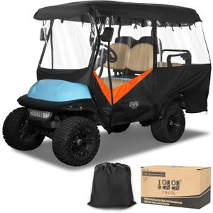 10L0L Golf Cart Driving Enclosures 4 Passenger Extended Roof, Universal Golf Cart Rain Cover for Yamaha EZGO TXT RXV Club Car Precedent DS 86.61" Roof 600D Waterproof Heavy Duty Zipper (Black Orange)