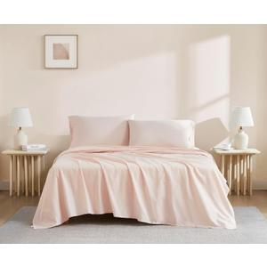 Linen Closet Luxury Cotton 144 Thread Count Organic Cotton 4-Piece Sheet Set, King, Light Pink