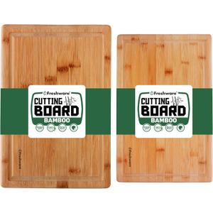 Freshware Freshware Bamboo Cutting Boards for Kitchen with Juice Groove [Set of 2] Wood Cutting Board for Chopping Meat, Vegetables, Fruits, Cheese, Knife Friendly Serving Tray with Handles (Set of 2 (12 x 8, 15 x 10 in))