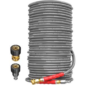 3/8'' Pressure Washer Hose 150 FT, Hot and Cold Water Power Washer Hose Max 248F, 3/8 Quick Connect Commercial Industrial Grade Steel Wire Braided Kink Proof Extension Hose -4800 PSI