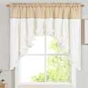 Likiyol Linen Swag Curtains Farmhouse Ruffle Valances for Windows Rustic Country Window Valances Light Filtering Kitchen Curtains Rod Pocket Valance for Bathroom Cafe, Linen White, 60" W x 36" L