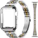 Slim Metal Bands Compatible with Apple Watch 40mm 38mm 41mm 42mm 44mm 45mm, Metal Stainless Steel Chain Strap for Women iWatch Series 9 8 7 6 5 4 3 2 1 SE (Silver and Gold)