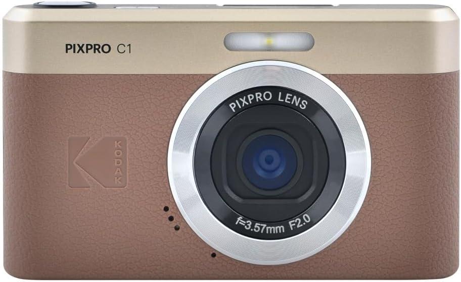 Kodak PIXPRO C1 Friendly Zoom Digital Camera - 13MP Compact Point and Shoot with 2.8 180 Tilt LCD Flip Screen, Retro Vintage Design with 4X Zoom and 1080P Full HD Video for Travel, Vlogging, Brown
