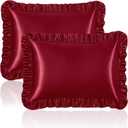 Homiest Ruffle Satin Pillowcase for Hair and Skin, Queen Size Satin Pillow Covers Silky Pillow Cases Set of 2, Satin Ruffled Pillowcase with Envelope Closure, Anti Wrinkle Pillow Shams (Burgundy) (Queen - 20 x 30 Inch)