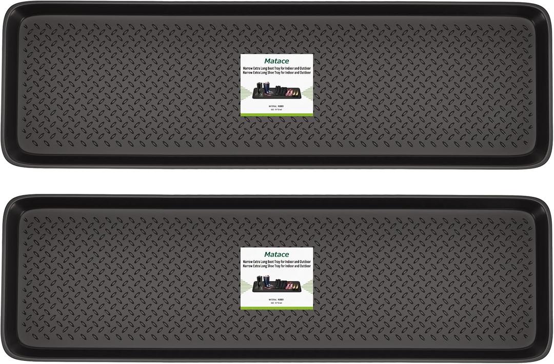 Matace 2 Pack Rubber Extra Large Shoe Tray for Entryway,Long Boot Tray,Slim Boot Mat for Indoor and Outdoor Use,16x55 in, Rectangular (Pack of 2)