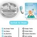 Mrs. Chou Stainless Steel Kids Plates Suction Plates Divided Baby Plates Toddler Plate, Ideal for Infant Baby-Led Weaning Bowls Non-Toxic Feeding Supplies Dishwasher Safe BPA-Free 100% Food-Grade