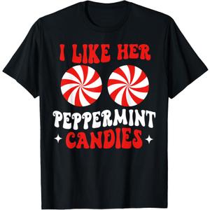 I Like Her Peppermint Candies Couples Matching Christmas T-Shirt, Size XS