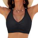 GRAPENT Bikini Tops for Women Ruched Cropped Tankini Tops Beach Adjustable Straps Bathing Suit Padded Swimwear Top Only (Small, Black)