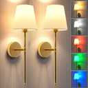 Wall Lights Battery Operated Wall Sconces Set of 2,Gold Wireless Wall Sconces with Remote,9 Colors Modes Rechargeable Wall lamp for Bedroom Living Room (24 inch)