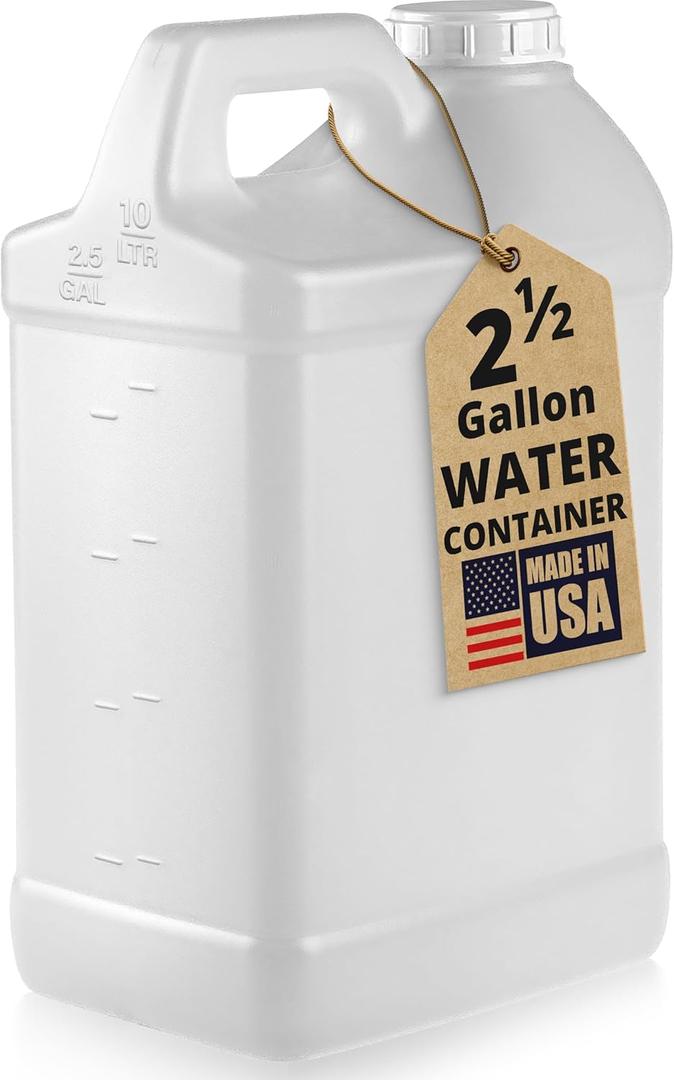 kitchentoolz 2.5 Gallon Water Jug  Water Container Heavy-Duty HDPE Carboy for Automotive Used Oil Container & Liquid Storage  10 Liter Water Jugs with Secure Lid  Made in USA (Translucent)