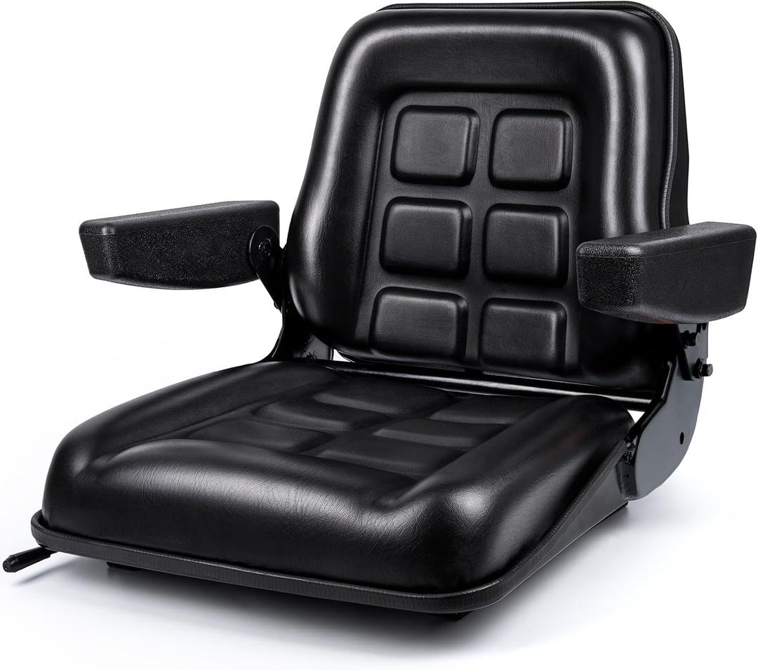SEATIN Universal Forklift Seat with Adjustable Mounting Holes, Armrests & Micro Switch Foldable Tractor Seat for Mowers,Skid Steer Loaders,Backhoe,Telehandler (with armrest)