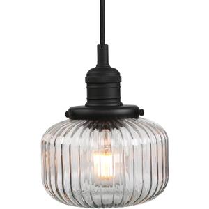 Yosoan Indoor Vintage Edison Hanging Pendant Light, 1-Light Hardwired Modern Vanity Light Industrial Semi Flush Mount Lamp Striped Ribbed Glass Shade for Kitchen Table Bar Island(Black)