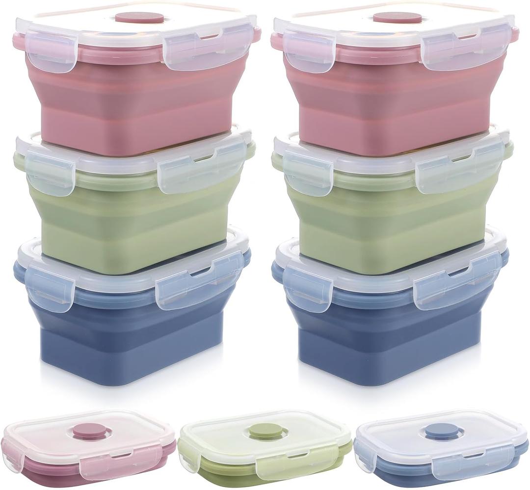 6 Pcs Silicone Food Containers 11.8 oz Collapsible Storage Containers with Airtight Lids Stacking Meal Prep Lunch Leftover Food fruits Storage Foldable Box for Freezer Microwave Dishwasher Safe