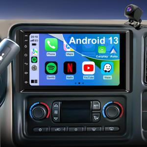 Car Radio for Chevy Silverado 1500/2500/3500 2003-2006, GMC Sierra 1500/2500/3500 2003-2006, Impala 2000-2005, 7inch Suburban Hummer H2 Stereo Touch Screen Wireless Carplay Android Auto GPS FM 5Gwifi