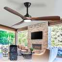 Outdoor Ceiling Fan with Light: 52 Inch 3 Blade Outdoor Fans for Patios - Modern Walnut Ceiling Fan with Dimmable Light Remote APP Control Ultra Quiet Reversible DC Motor Timer